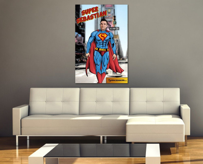 Plakat zostań superbohaterem w salonie